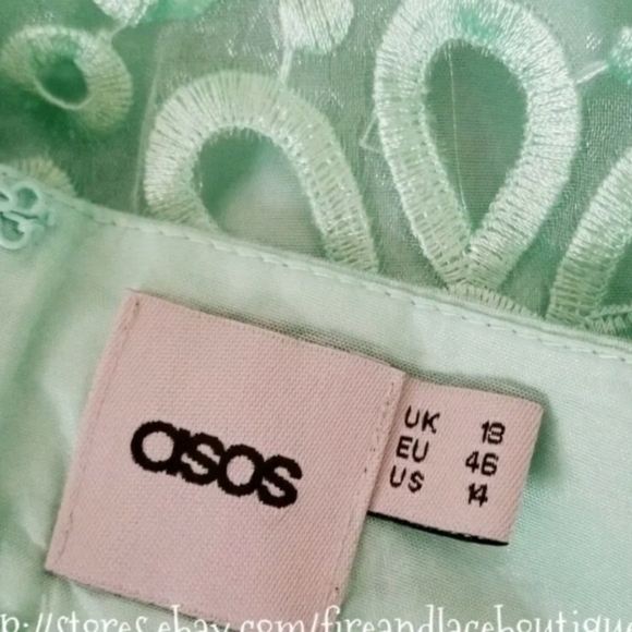ASOS MINT FLORAL EMBROIDERED SKIRT SZ L 14 - Picture 6 of 6